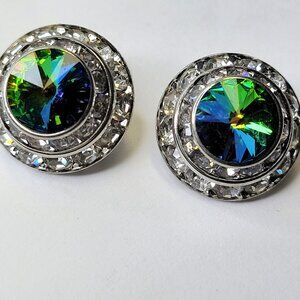 Emerald Stud Clip On Earrings , Vintage Style Clip On Earrings
